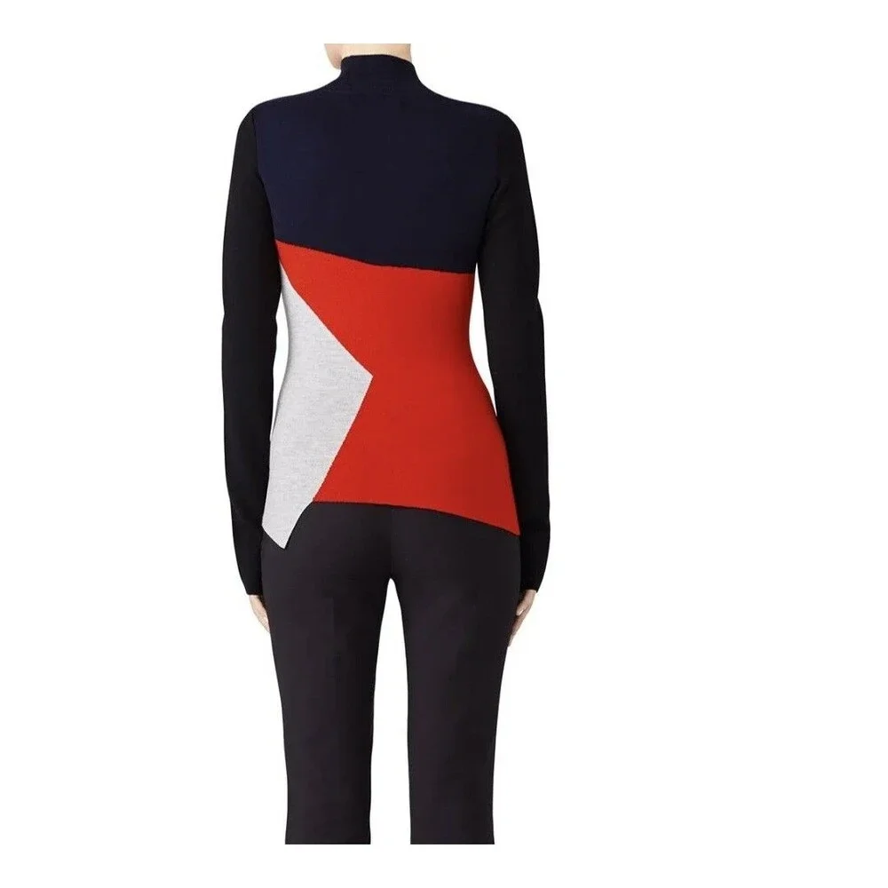 Diane von Furstenberg Colorblock Turtleneck Knit Sweater Women XS Fit Asymmetric